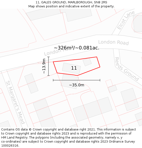 11, GALES GROUND, MARLBOROUGH, SN8 2RS: Plot and title map