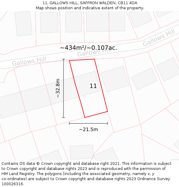 11, GALLOWS HILL, SAFFRON WALDEN, CB11 4DA: Plot and title map