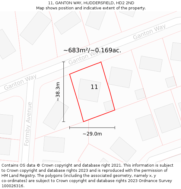 11, GANTON WAY, HUDDERSFIELD, HD2 2ND: Plot and title map