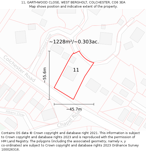 11, GARTHWOOD CLOSE, WEST BERGHOLT, COLCHESTER, CO6 3EA: Plot and title map