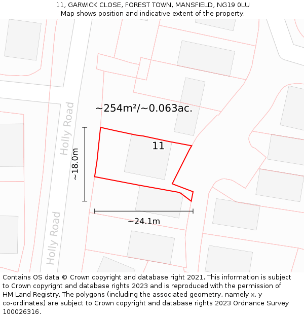 11, GARWICK CLOSE, FOREST TOWN, MANSFIELD, NG19 0LU: Plot and title map