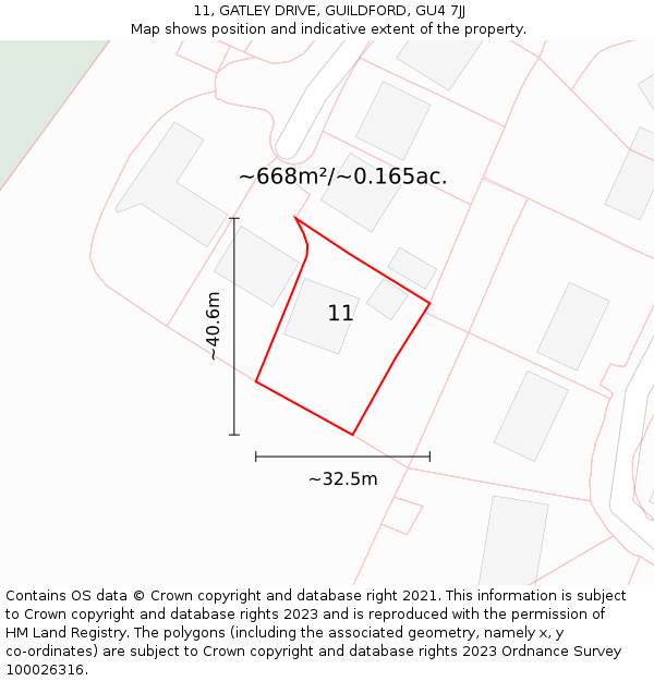 11, GATLEY DRIVE, GUILDFORD, GU4 7JJ: Plot and title map