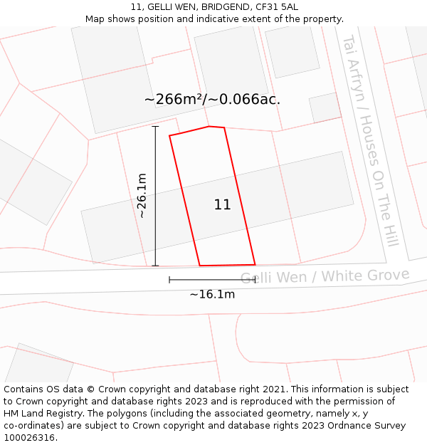 11, GELLI WEN, BRIDGEND, CF31 5AL: Plot and title map