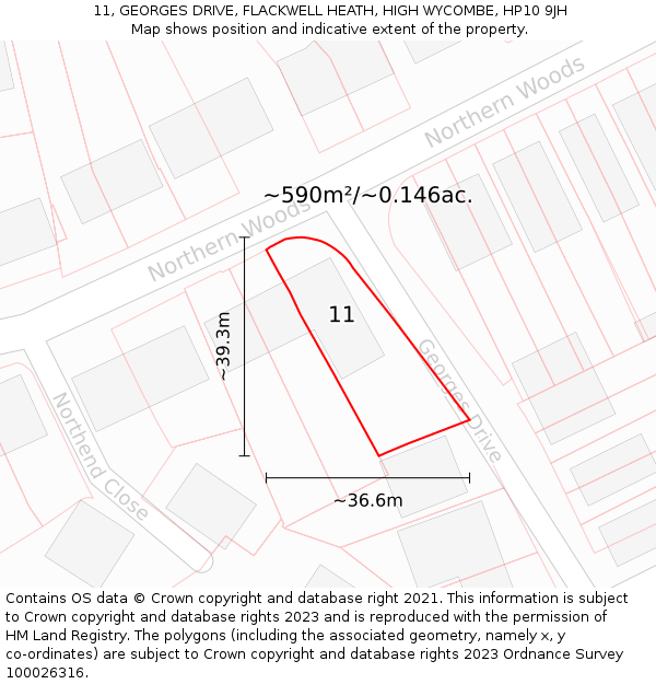 11, GEORGES DRIVE, FLACKWELL HEATH, HIGH WYCOMBE, HP10 9JH: Plot and title map