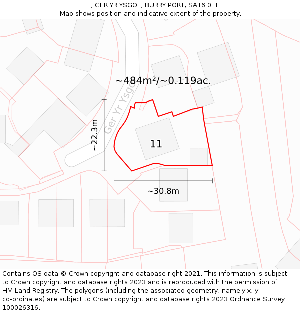 11, GER YR YSGOL, BURRY PORT, SA16 0FT: Plot and title map