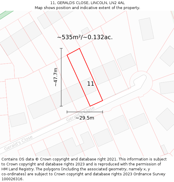 11, GERALDS CLOSE, LINCOLN, LN2 4AL: Plot and title map