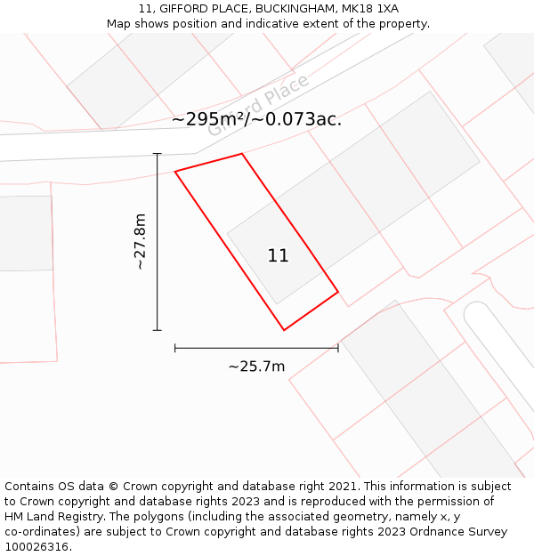 11, GIFFORD PLACE, BUCKINGHAM, MK18 1XA: Plot and title map