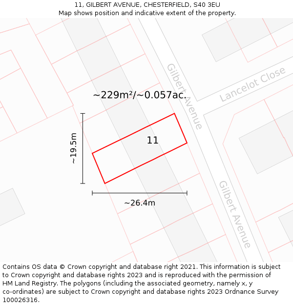 11, GILBERT AVENUE, CHESTERFIELD, S40 3EU: Plot and title map