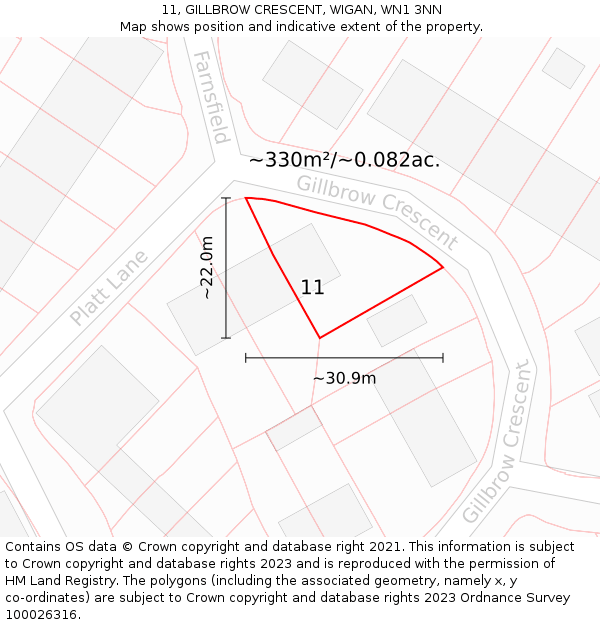 11, GILLBROW CRESCENT, WIGAN, WN1 3NN: Plot and title map