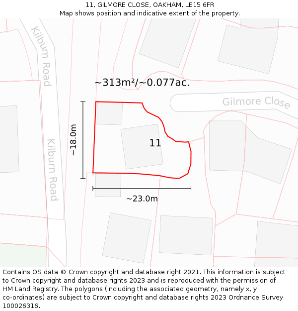 11, GILMORE CLOSE, OAKHAM, LE15 6FR: Plot and title map