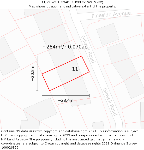 11, GILWELL ROAD, RUGELEY, WS15 4RQ: Plot and title map