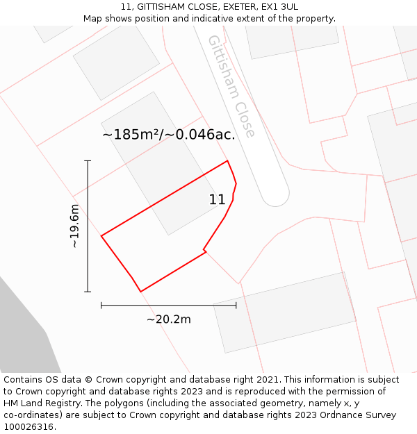 11, GITTISHAM CLOSE, EXETER, EX1 3UL: Plot and title map