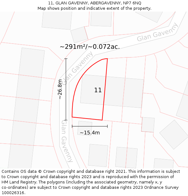 11, GLAN GAVENNY, ABERGAVENNY, NP7 6NQ: Plot and title map