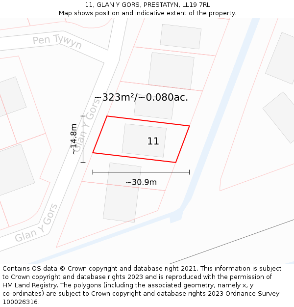 11, GLAN Y GORS, PRESTATYN, LL19 7RL: Plot and title map