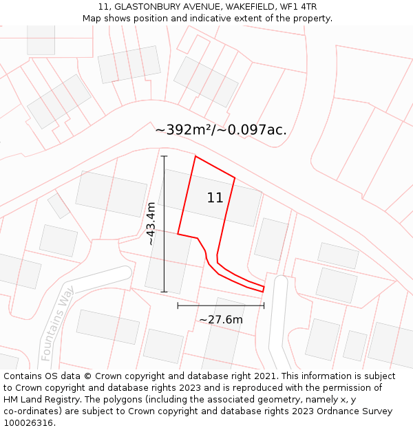 11, GLASTONBURY AVENUE, WAKEFIELD, WF1 4TR: Plot and title map