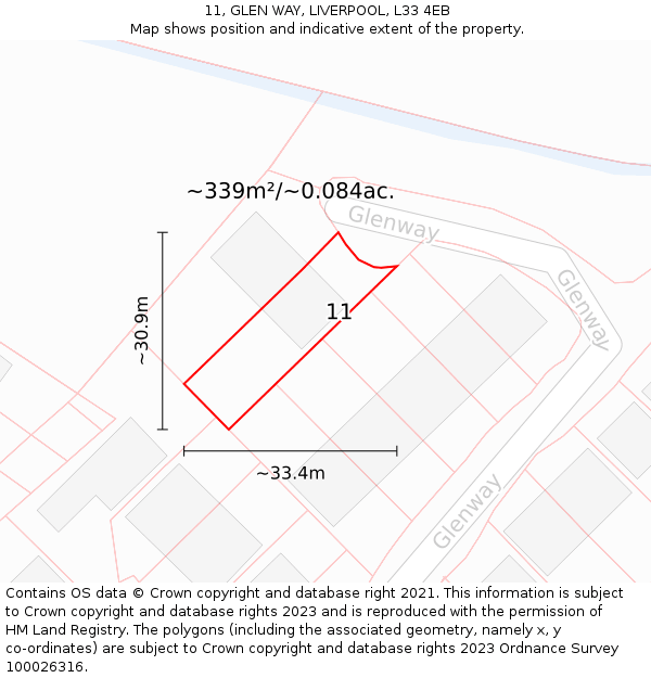 11, GLEN WAY, LIVERPOOL, L33 4EB: Plot and title map