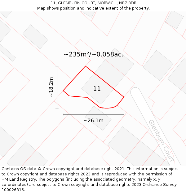 11, GLENBURN COURT, NORWICH, NR7 8DR: Plot and title map