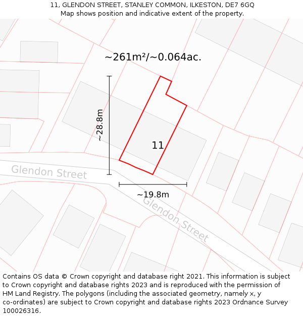 11, GLENDON STREET, STANLEY COMMON, ILKESTON, DE7 6GQ: Plot and title map