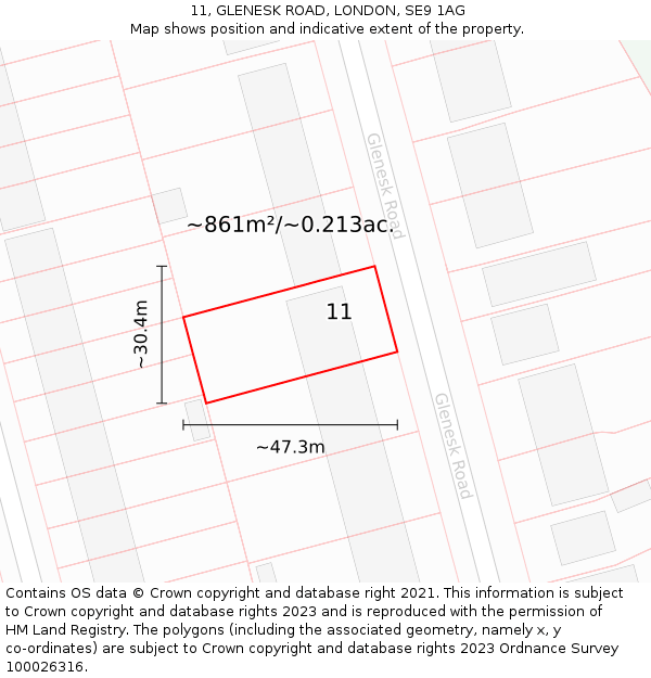 11, GLENESK ROAD, LONDON, SE9 1AG: Plot and title map