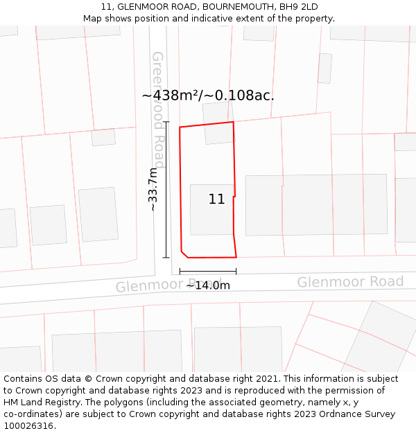 11, GLENMOOR ROAD, BOURNEMOUTH, BH9 2LD: Plot and title map