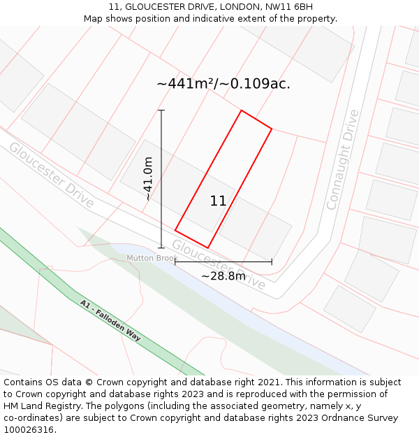 11, GLOUCESTER DRIVE, LONDON, NW11 6BH: Plot and title map