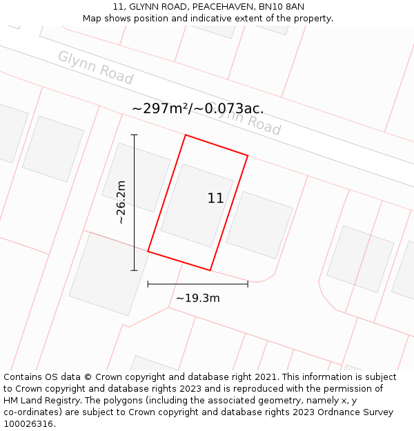 11, GLYNN ROAD, PEACEHAVEN, BN10 8AN: Plot and title map