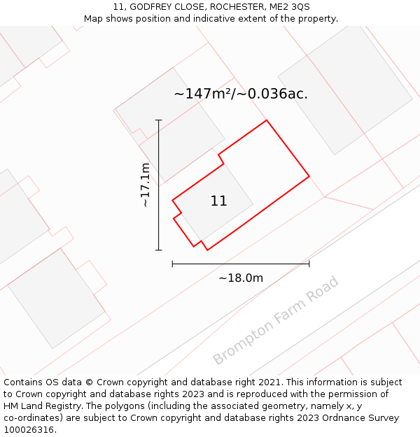 11, GODFREY CLOSE, ROCHESTER, ME2 3QS: Plot and title map