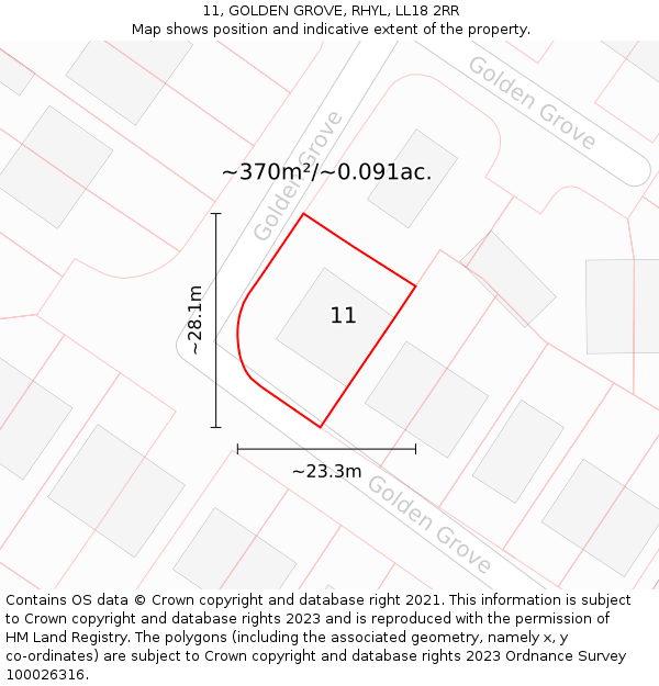 11, GOLDEN GROVE, RHYL, LL18 2RR: Plot and title map