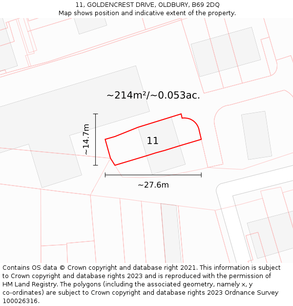 11, GOLDENCREST DRIVE, OLDBURY, B69 2DQ: Plot and title map