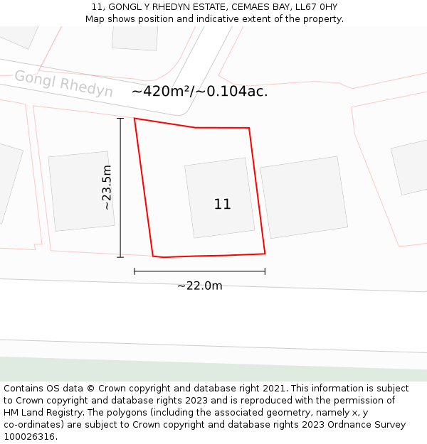 11, GONGL Y RHEDYN ESTATE, CEMAES BAY, LL67 0HY: Plot and title map