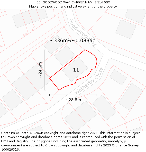 11, GOODWOOD WAY, CHIPPENHAM, SN14 0SX: Plot and title map