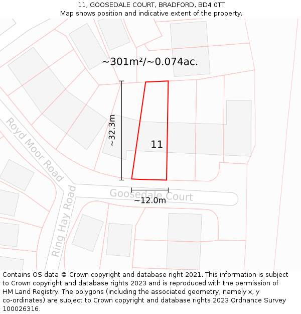 11, GOOSEDALE COURT, BRADFORD, BD4 0TT: Plot and title map