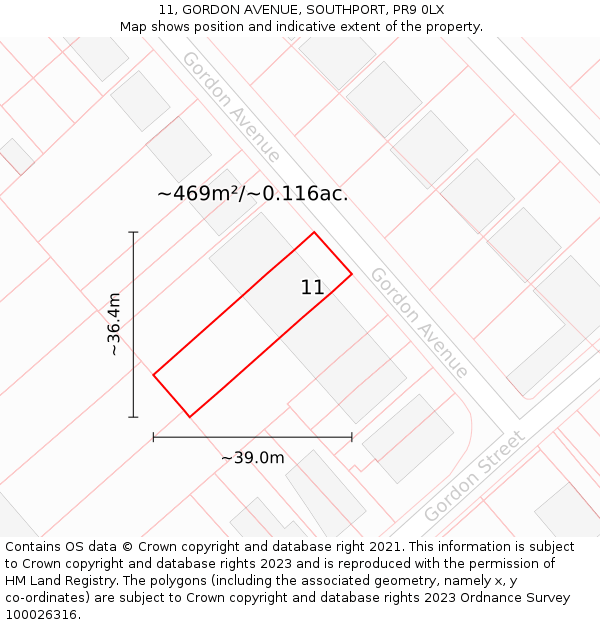 11, GORDON AVENUE, SOUTHPORT, PR9 0LX: Plot and title map