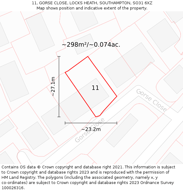 11, GORSE CLOSE, LOCKS HEATH, SOUTHAMPTON, SO31 6XZ: Plot and title map