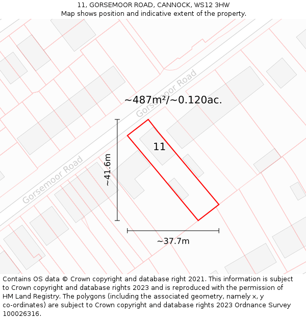 11, GORSEMOOR ROAD, CANNOCK, WS12 3HW: Plot and title map