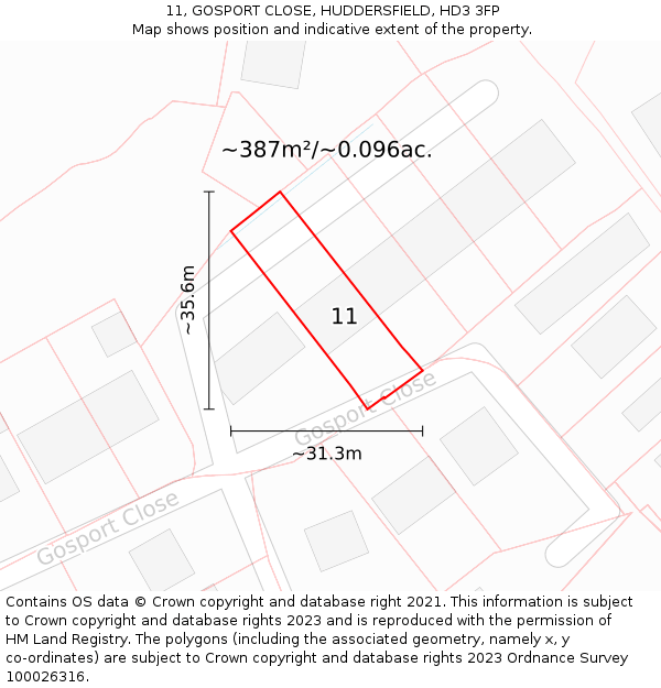 11, GOSPORT CLOSE, HUDDERSFIELD, HD3 3FP: Plot and title map