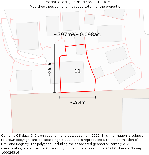 11, GOSSE CLOSE, HODDESDON, EN11 9FG: Plot and title map