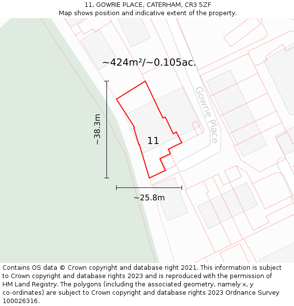 11, GOWRIE PLACE, CATERHAM, CR3 5ZF: Plot and title map