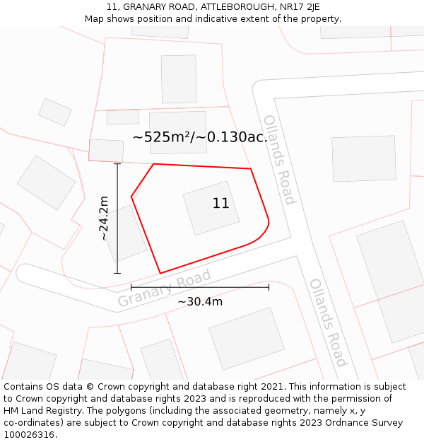 11, GRANARY ROAD, ATTLEBOROUGH, NR17 2JE: Plot and title map