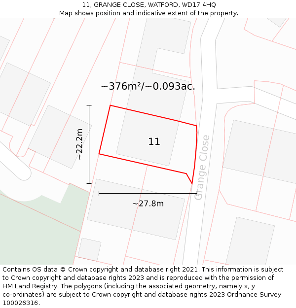 11, GRANGE CLOSE, WATFORD, WD17 4HQ: Plot and title map