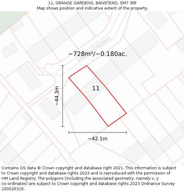 11, GRANGE GARDENS, BANSTEAD, SM7 3RF: Plot and title map