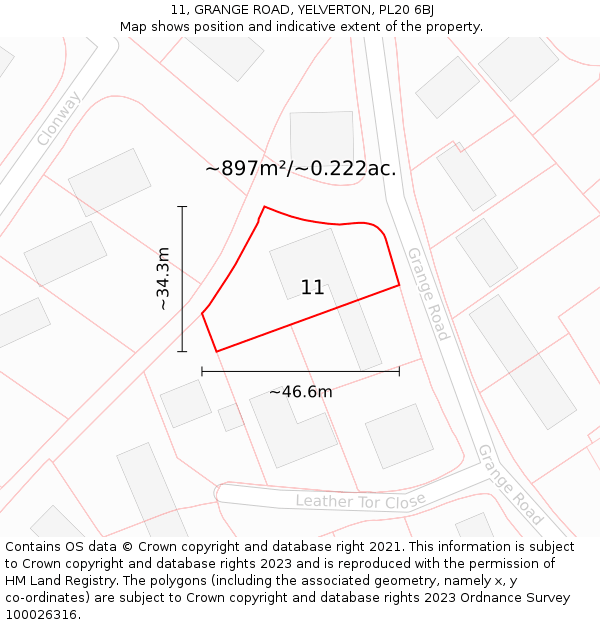 11, GRANGE ROAD, YELVERTON, PL20 6BJ: Plot and title map