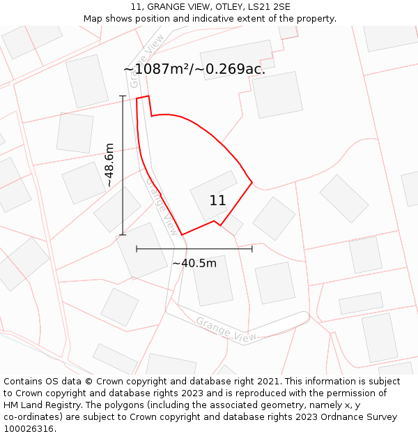 11, GRANGE VIEW, OTLEY, LS21 2SE: Plot and title map