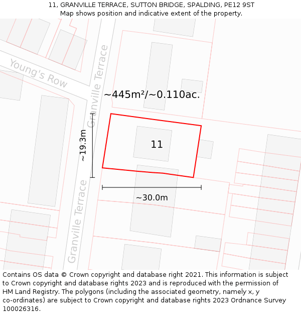 11, GRANVILLE TERRACE, SUTTON BRIDGE, SPALDING, PE12 9ST: Plot and title map