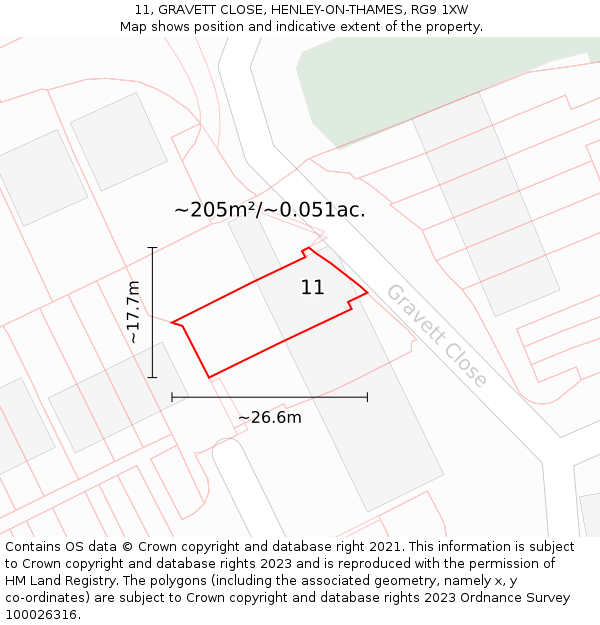 11, GRAVETT CLOSE, HENLEY-ON-THAMES, RG9 1XW: Plot and title map