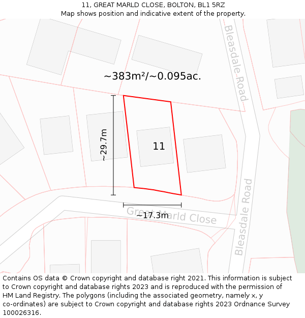 11, GREAT MARLD CLOSE, BOLTON, BL1 5RZ: Plot and title map