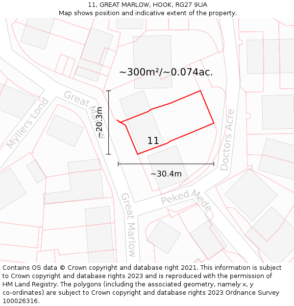 11, GREAT MARLOW, HOOK, RG27 9UA: Plot and title map