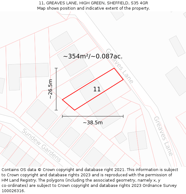 11, GREAVES LANE, HIGH GREEN, SHEFFIELD, S35 4GR: Plot and title map