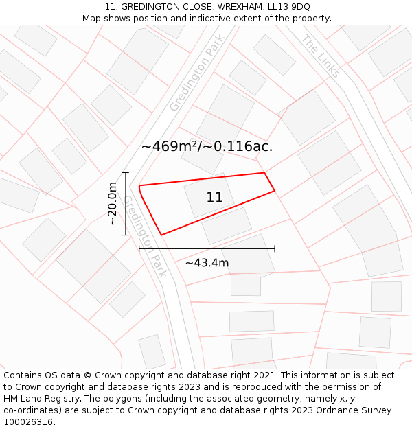 11, GREDINGTON CLOSE, WREXHAM, LL13 9DQ: Plot and title map