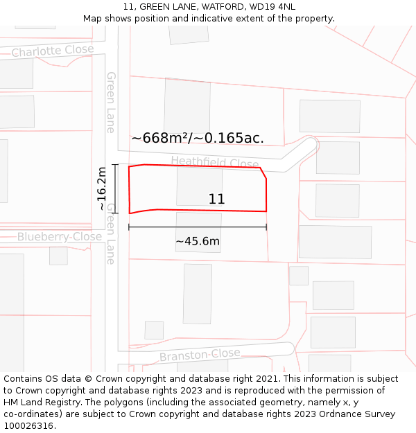 11, GREEN LANE, WATFORD, WD19 4NL: Plot and title map